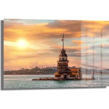 GLAZELLA Kız Kulesi'nin Büyülü Gün Batımı: Istanbul Manzaralı Temperli Cam Tablo