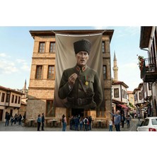 Punto Dizayn Askeri Üniformalı Mustafa K. Atatürk Poster Bayrak Premium Raşel Kumaş ATA84