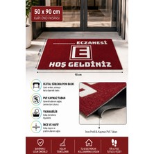 Valerine Life Eczane Logolu Kırmızı Hoş Geldiniz Işyeri Kapı Önü Paspası 50X90CM Kişiye Firmaya Özel