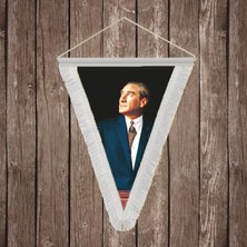 Punto Dizayn Istikbal Göklerdedir Atatürk Portresi Beyaz Saçaklı Üçgen Flama Bayrak Hatıra Flama ATA32