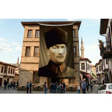 Punto Dizayn Mavi Gözlü Atatürk Portresi Poster Bayrak Premium Raşel Kumaş ATA11