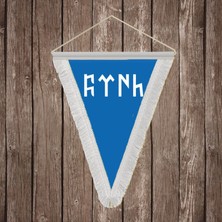 Punto Dizayn Mavi Göktürkçe Türk Yazılı Beyaz Saçaklı Üçgen Flama Bayrak Hatıra Flama