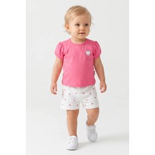 Mini Baray Kız Bebek Tişört ve Kalp Desenli Gabardin Şort Takımı (9-24 Ay)