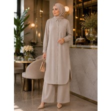Esra Butik Premium %100 Tensel Kumaş Ikili Tesettür Takım | Ekru-Mürdüm-Mavi