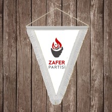 Punto Dizayn Zafer Partisi Beyaz Saçaklı Üçgen Flama Bayrak Hatıra Flama