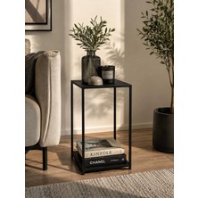 Naturel Metal 2 Katlı Metal Orta Sehpa Modern Tasarım Siyah 27CMX27CMX48CM