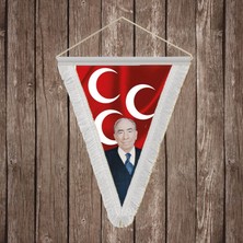 Punto Dizayn Alparslan Türkeş ve Üç Hilal Kırmızı Sancak Beyaz Saçaklı Üçgen Flama Bayrak Hatıra Flama
