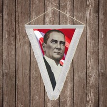 Punto Dizayn Sivil Mustafa Kemal Atatürk Ay-Yıldız Poster Beyaz Saçaklı Üçgen Flama Bayrak Hatıra Flama ATA19