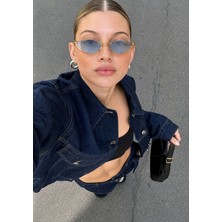 SUN PEARL Neon Y2K Stil Kadın Güneş Gözlüğü Açık Mavi Cam Cat Eye Tasarım