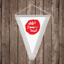 Punto Dizayn Peygamber Efendimiz Hz Muhammed (S.a.v) Mührü Beyaz Saçaklı Üçgen Flama Bayrak Hatıra Flama