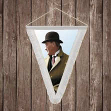 Punto Dizayn Sivil Mustafa Kemal Atatürk Beyaz Saçaklı Üçgen Flama Bayrak Hatıra Flama ATA18