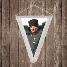 Punto Dizayn Atatürk Portresi Beyaz Saçaklı Üçgen Flama Bayrak Hatıra Flama ATA68