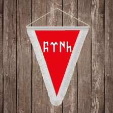 Punto Dizayn Göktürkçe Türk Yazılı Kırmızı Beyaz Saçaklı Üçgen Flama Bayrak Hatıra Flama
