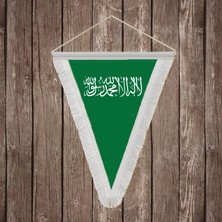 Punto Dizayn Islam Sancağı - Yeşil Kelime-I Tevhid Beyaz Saçaklı Üçgen Flama Bayrak Hatıra Flama