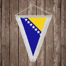 Punto Dizayn Bosna Hersek Beyaz Saçaklı Üçgen Flama Bayrak Hatıra Flama