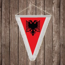 Punto Dizayn Arnavutluk Beyaz Saçaklı Üçgen Flama Bayrak Hatıra Flama