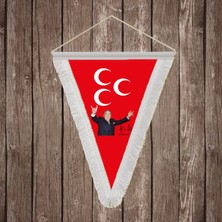Punto Dizayn Alpaslan Türkeş Üç Hilal Kırmızı Beyaz Saçaklı Üçgen Flama Bayrak Hatıra Flama