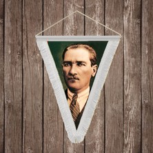 Punto Dizayn Sivil Başkumandan Gazi Mustafa Kemal Atatürk Beyaz Saçaklı Üçgen Flama Bayrak Hatıra Flama ATA6