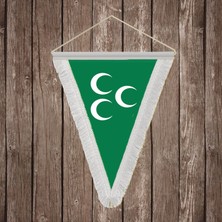 Punto Dizayn Yeşil Üç Hilal Beyaz Saçaklı Üçgen Flama Bayrak Hatıra Flama