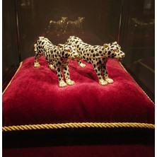 Meya Design Kristal Taş Işlemeli Altın Renk Leopar Biblo – 24X8 cm Çinko Dekoratif Obje