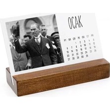 Bi'aldım Ahşap Tabanlı Atatürk Fotoğraflı Masa Takvimi | 2027 Masa Takvimi