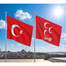 Punto Dizayn TRY Raşel Kumaş Bayrak ve Türkiye Cumhuriyeti Alpaka Kumaş Bayrak 2'li set 100x150 Cm