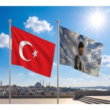 Punto Dizayn TRY Raşel Kumaş Bayrak ve Türkiye Cumhuriyeti Alpaka Kumaş Bayrak 2'li set 100x150 Cm