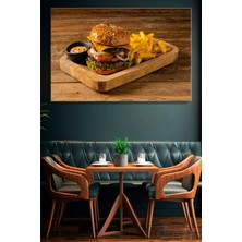 Şehzat Yatay Tekli Kanvas Duvar Tablosu Modern Kafe Restoran Hamburger Patates Kızartması Fast Food
