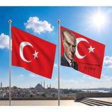 Punto Dizayn Try Raşel Kumaş Bayrak ve Türkiye Cumhuriyeti Alpaka Kumaş Bayrak 2'li Set 70X105