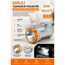 Rabelix Şarjlı 200 Watt Güçlü Işık 10 Saat Kullanım Beyaz Işık El Feneri Kamp Lambası