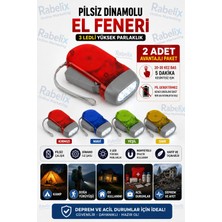 Rabelix 2 Adet Pilsiz Dinamolu El Feneri 3 Led'li Kendinden Şarjlı Deprem Kamp Acil Durum El Feneri