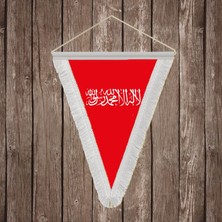 Punto Dizayn Islam Sancağı - Kırmızı Kelime-I Tevhid Beyaz Saçaklı Üçgen Flama Bayrak Hatıra Flama