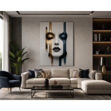 Othello Art Soyut Kadın Yüzü Kanvas Tablo Gold ve Lacivert Modern Sanat Duvar Dekoru
