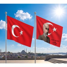 Punto Dizayn Try Raşel Kumaş Bayrak ve Türkiye Cumhuriyeti Alpaka Kumaş Bayrak 2'li Set 100X150 cm