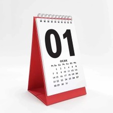 Bi'aldım Rakam Serisi 2027 Masa Takvimi - Dikey Kırmızı Beyaz