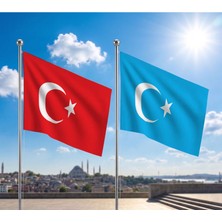 Punto Dizayn Try Raşel Kumaş Bayrak ve Türkiye Cumhuriyeti Alpaka Kumaş Bayrak 2'li Set 100X150 cm