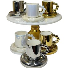 Hüco Bazaar 6 Kişilik 3 Renkli Metalik Incimsi Parlak Kaplama Kahve Espresso Fincan Coffee Takımı 150 ml