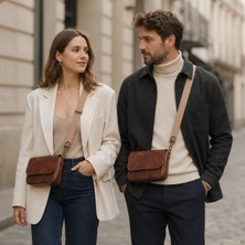 Oh Deer Leather Hakiki Deri Omuz Çantası – Günlük Şık Çapraz Çanta - Kahverengi