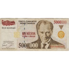 Banknoting 7. Emisyon 5.000.000 Lira H18 Sol Kenarda 1 cm Yırtık Çt(-)