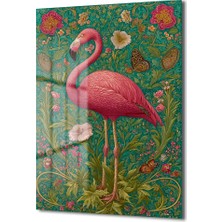 GLAZELLA Flamingo Rüyası: Art Nouveau Tarzı Canlı Pembe Dekoratif Cam Tablo