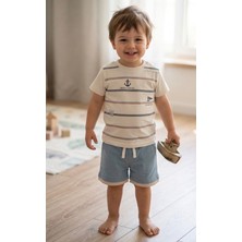 Simya Bebe - 2'li Takım. Gemici Penye Tişört ve Penye Şort Pantolon - Erkek