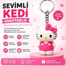 Sevimli Kedi Anahtarlık – 3D Baskı Çanta Süsü – Kawaii Figür Anahtarlık – Pembe Beyaz Mini Karakter