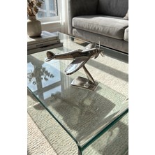 Meya Design Dekoratif Metalik Gümüş Uçak Biblo - Ofis ve Ev Hediyesi (20X13 Cm)