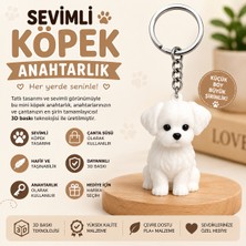 Sevimli Köpek Anahtarlık – Mini Beyaz Köpek Figürlü 3D Baskı Anahtarlık – Çanta Süsü Aksesuar