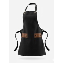 EFT Siyah Askılı Tokalı Deri Cepli Gabardin Profesyonel (Barista, Aşçı, Garson, Berber) Önlüğü