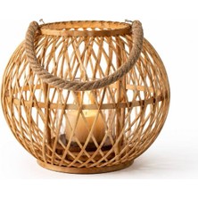 Hüco Bazaar Dekoratif Yuvarlak Bambu Rattan Şık Mumluk/şamdan/avize/lamba Ev Ofis Yazlık Bahçe