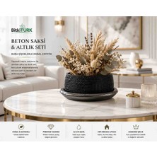 BitkiTÜRK Dokulu Beton Saksı ve Altlık Seti – Dekoratif Iç Mekan Saksısı 19X12 cm