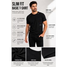 Luxic Core Luxıc  Core Erkek Siyah Slim Fit Bisiklet Yaka %100 Pamuk Tişört 24/1 Penye Günlük Casual Basic Kısa Kollu Tişört