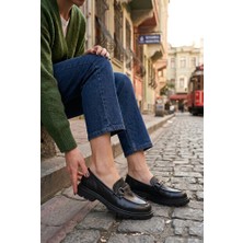 Fort Ventes 35837 Siyah Açma Toka Detaylı Rahat Loafer Kadın Ayakkabı