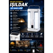 Rabelix Güneş Enerjili 32 Smd LED Solar ve Şarjlı Işıldak Kamp Lambası Taşınabilir Acil Durum Feneri 1600MAH Bataryalı